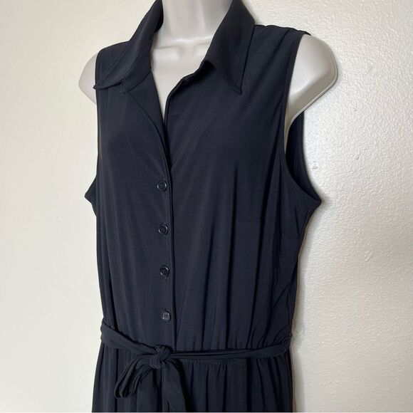 Lane Bryant Black Jumpsuit Sleeveless Wide Leg Belted Button Front Women 14/16 - Picture 4 of 15